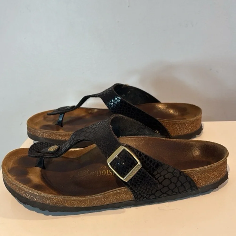 BIRKENSTOCK Gizeh SANDALS WOMEN 41 Black snake print - Picture 6 of 6